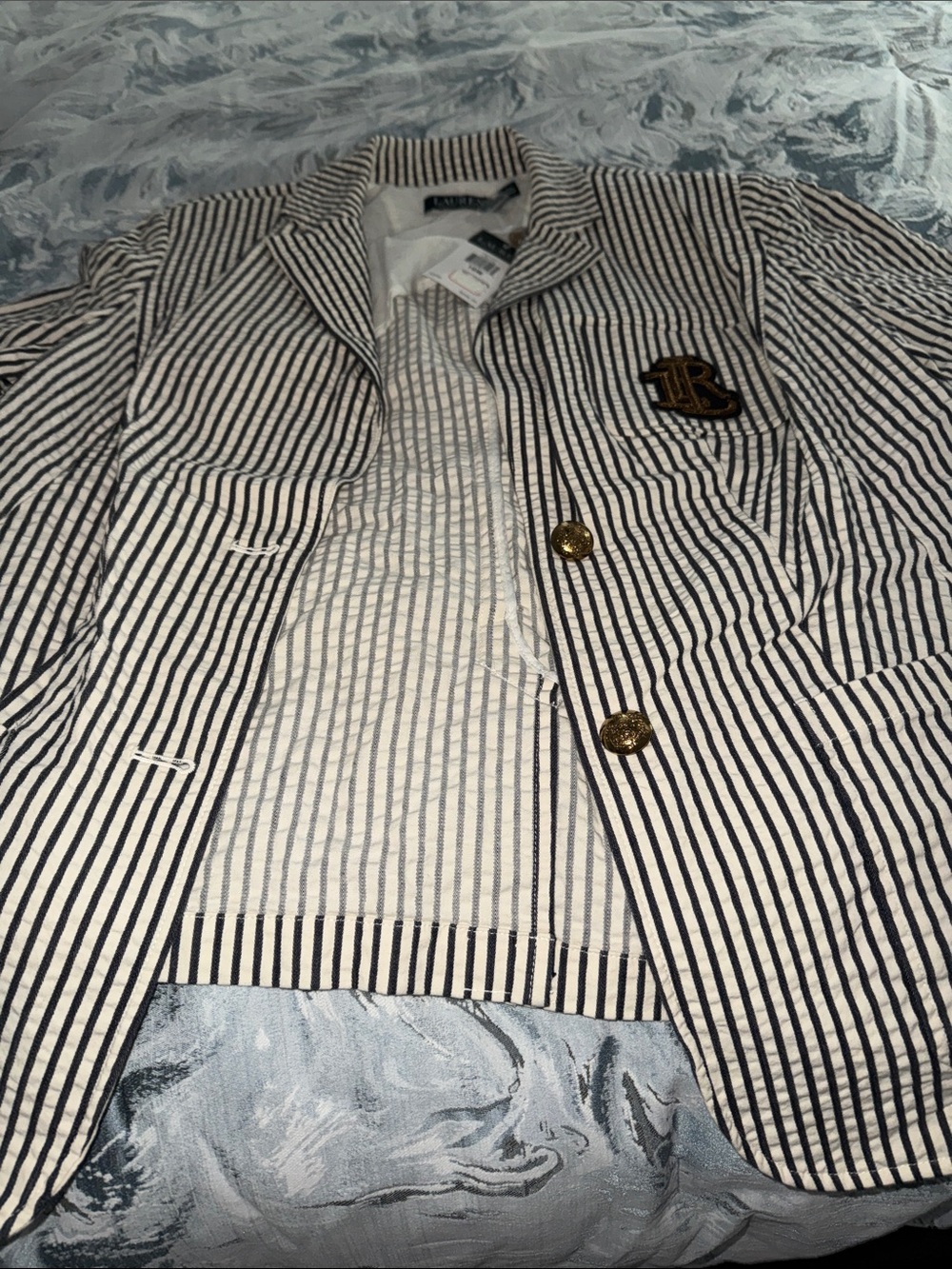 Ralph Lauren -NWT Striped Navy & White Blazer with Crest